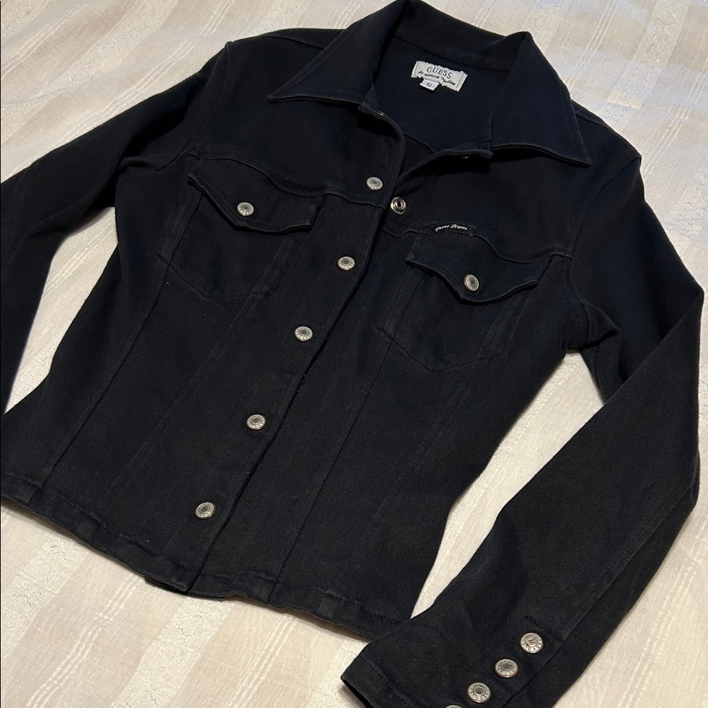 Ladies Guess Black Denim Snapdown Jacket
